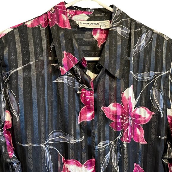 Vintage Womens Top Black Floral Sheer by Alfred Dunner - Size 14 - Picture 3 of 8
